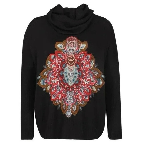 Desigual Casandra Jumper Sequin Paisley Knit Funnel Turtleneck Sweater Black L - Picture 2 of 14